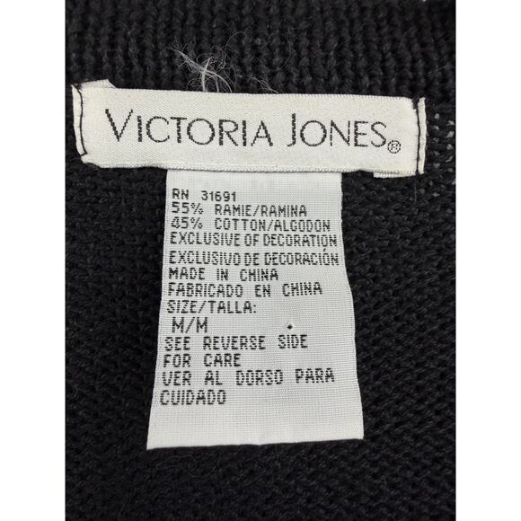 Vintage Victoria Jones Christmas Sweater Size M Black Embroidered Candy Canes - Picture 5 of 10